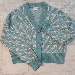 Hazel Moon Cropped Y2K Cozycore Soft And Warm Teal Cardigan